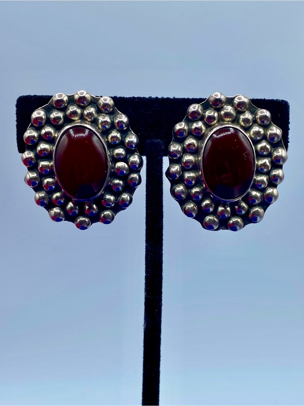 Vintage Taxco Sterling Silver Carnelian Clip Ons